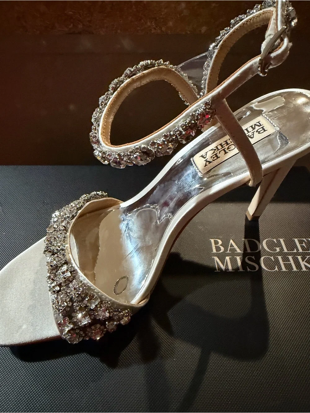 Badgley Mischka Crystal-Embellished Nude and Silver High Heel Sandal